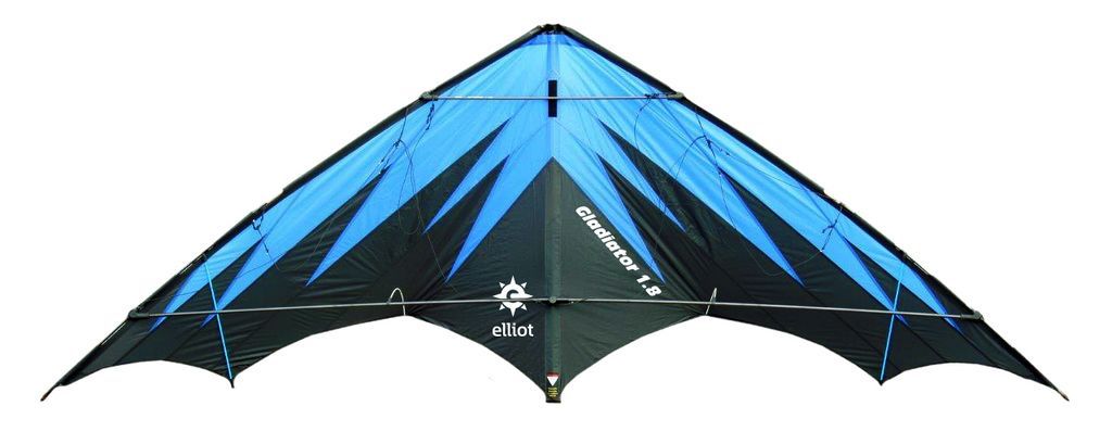 Elliot Gladiator 1.8 - Elliot Gladiator 1.8 - Zweileiner-Power-Lenkdrachen/Stabdrachen 178 cm x 75 cm Cfk-Rohr 6 mm schwarz/blau